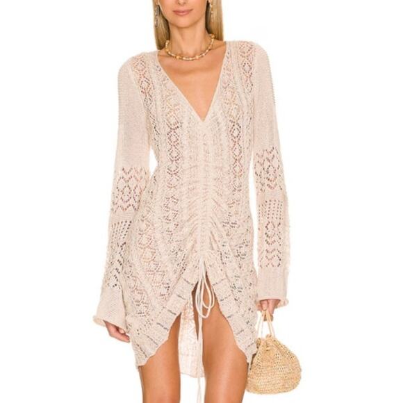 Revolve SNDYS Ruched Open Knit Fate Mini Dress Swimsuit Coverup Dress Medium - Picture 1 of 7